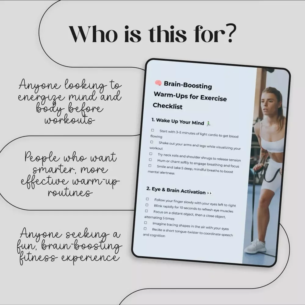 Brain-Boosting Warm-Ups for Exercise Checklist | Digital Download | Fitness Mindset Guide, Printable eBook & Wellness Routine PDF