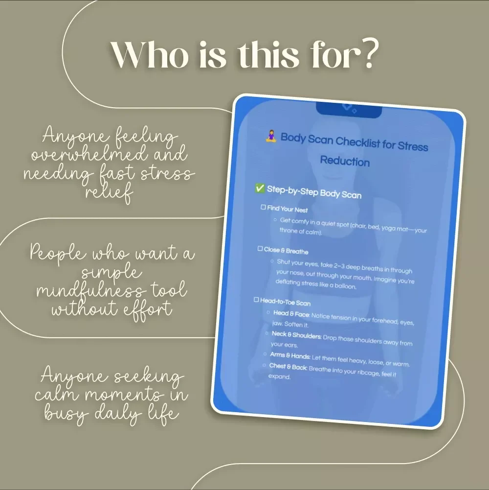 Body Scan Checklist for Stress Reduction | Mindfulness Meditation Guide | Relaxation eBook Digital Download for Anxiety Relief, Self Care & Wellness