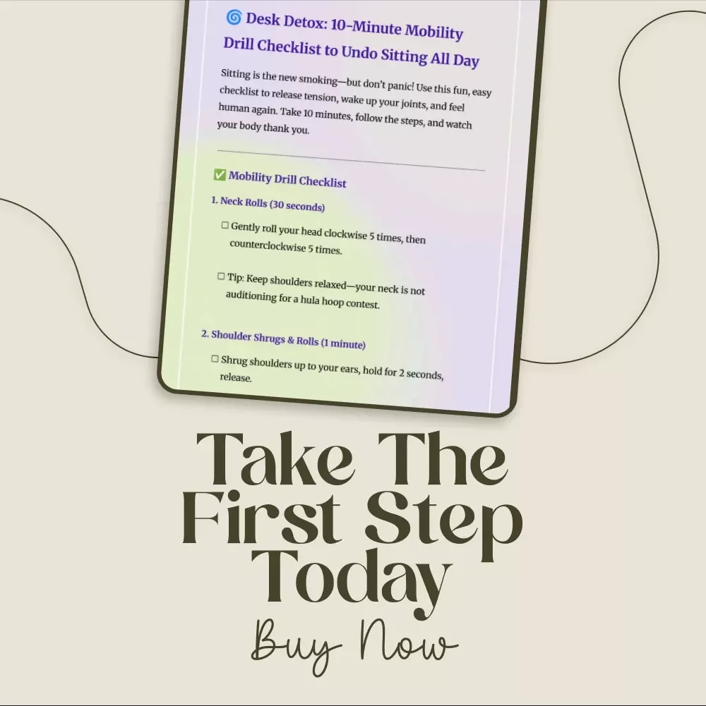 Desk Detox: 10-Minute Mobility Drill Checklist to Undo Sitting All Day | Digital Download | Office Stretching Guide | Printable Mobility Routine | Wellness eBook for Desk Workers