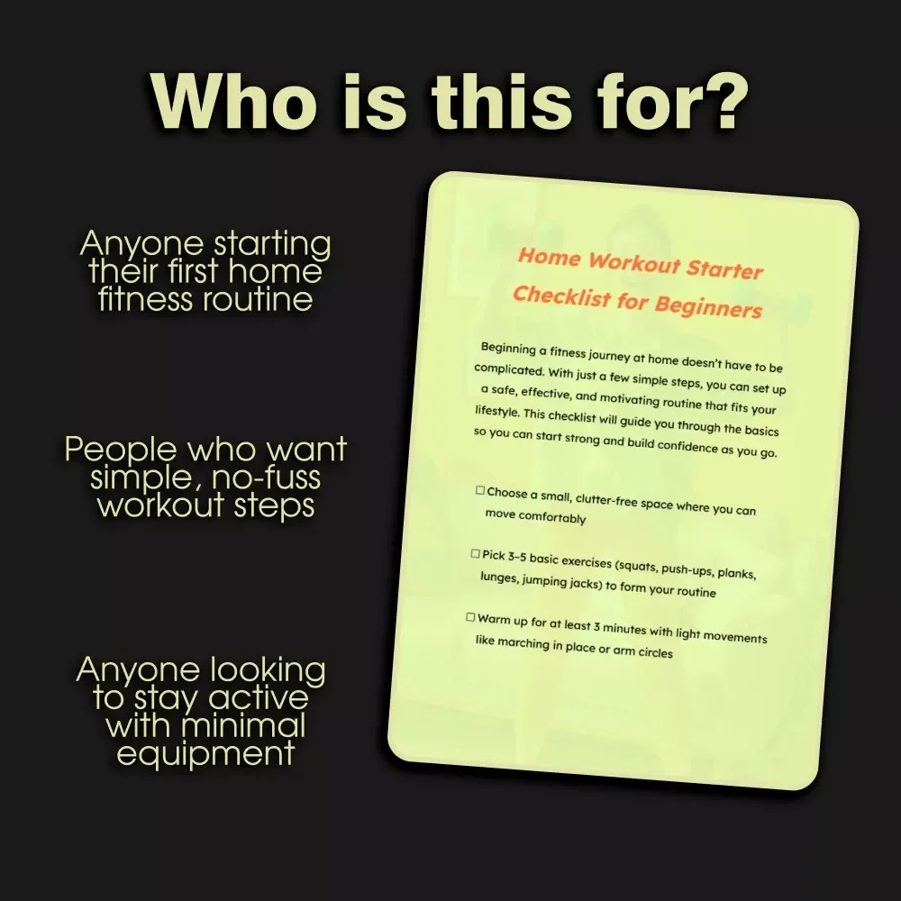 Home Workout Starter Checklist for Beginners | Home Workout Tips for Beginners Printable Fitness PDF