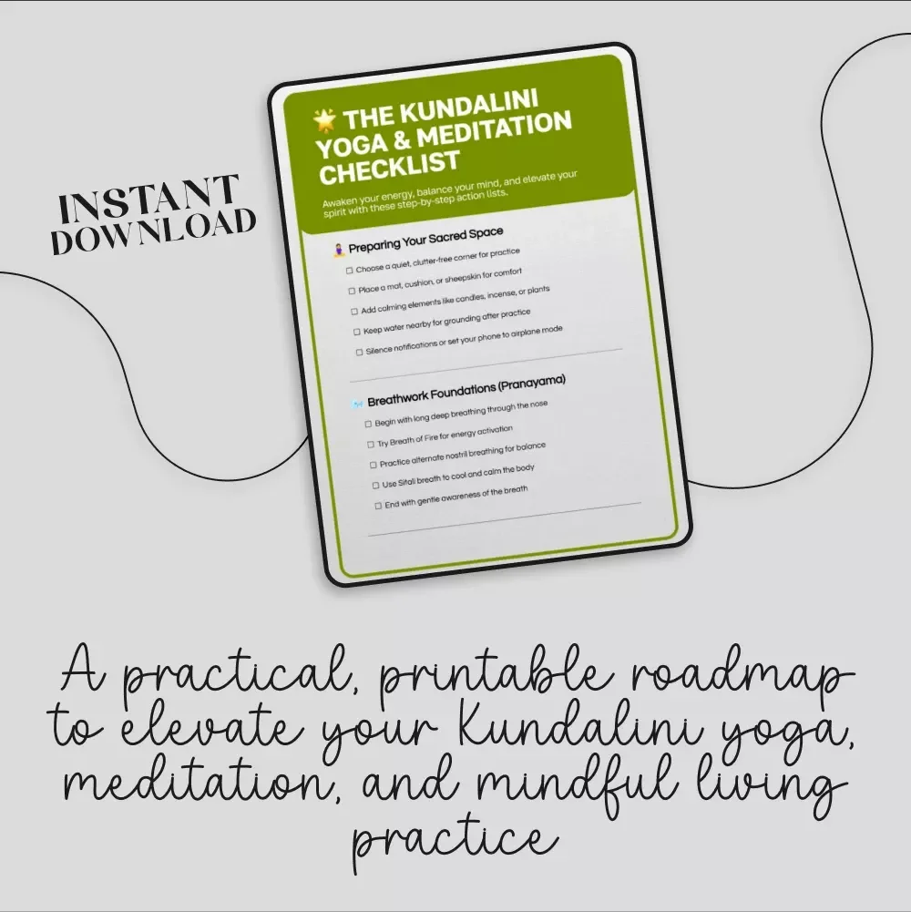 The Kundalini Yoga & Meditation Checklist | Digital Download Guide for Beginners & Spiritual Seekers | Printable Pranayama, Mantra, Kriya, Meditation & AI Companion Practice Planner