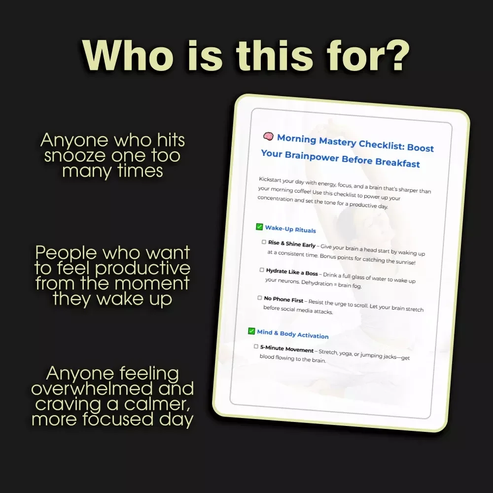Morning Mastery Checklist Digital Download | Brainpower Morning Routines for Better Concentration | Boost Focus & Productivity Before Breakfast