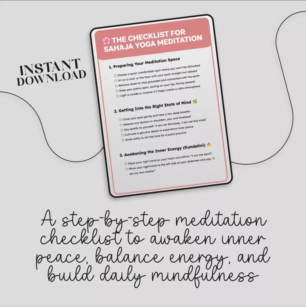 The Checklist for Sahaja Yoga Meditation | Digital Download Guide for Beginners | Printable Meditation Routine, Mindfulness Checklist, Kundalini Awakening Practice, Daily Inner Peace Planner