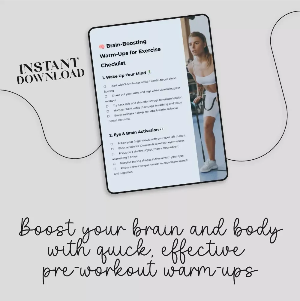 Brain-Boosting Warm-Ups for Exercise Checklist | Digital Download | Fitness Mindset Guide, Printable eBook & Wellness Routine PDF