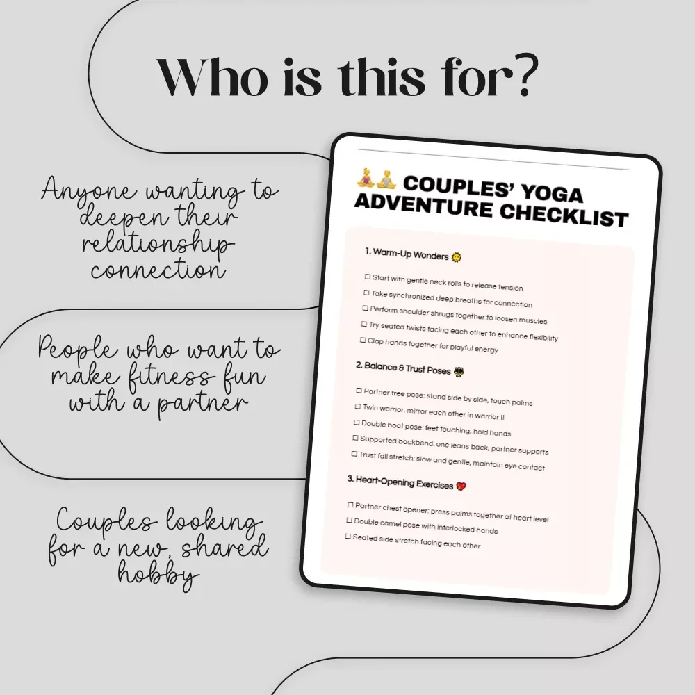 Couples’ Yoga Adventure Checklist | Digital Download for Connection | Fun Yoga Exercises for Couples