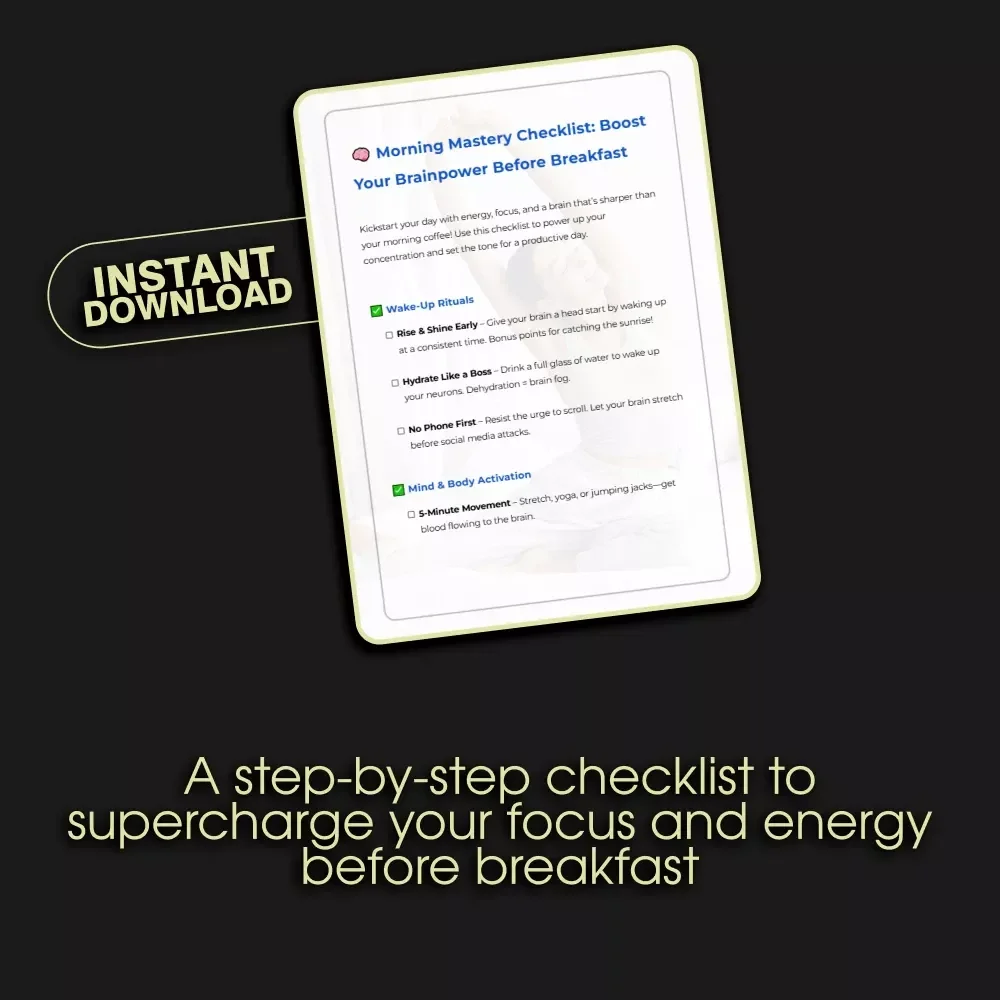Morning Mastery Checklist Digital Download | Brainpower Morning Routines for Better Concentration | Boost Focus & Productivity Before Breakfast