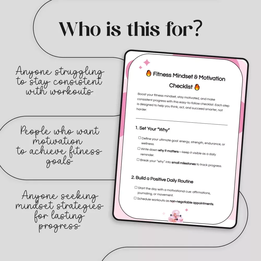 Fitness Mindset & Motivation Checklist | Digital Download | Printable Fitness Mindset and Motivation Guide for Progress Tracking & Goal Setting