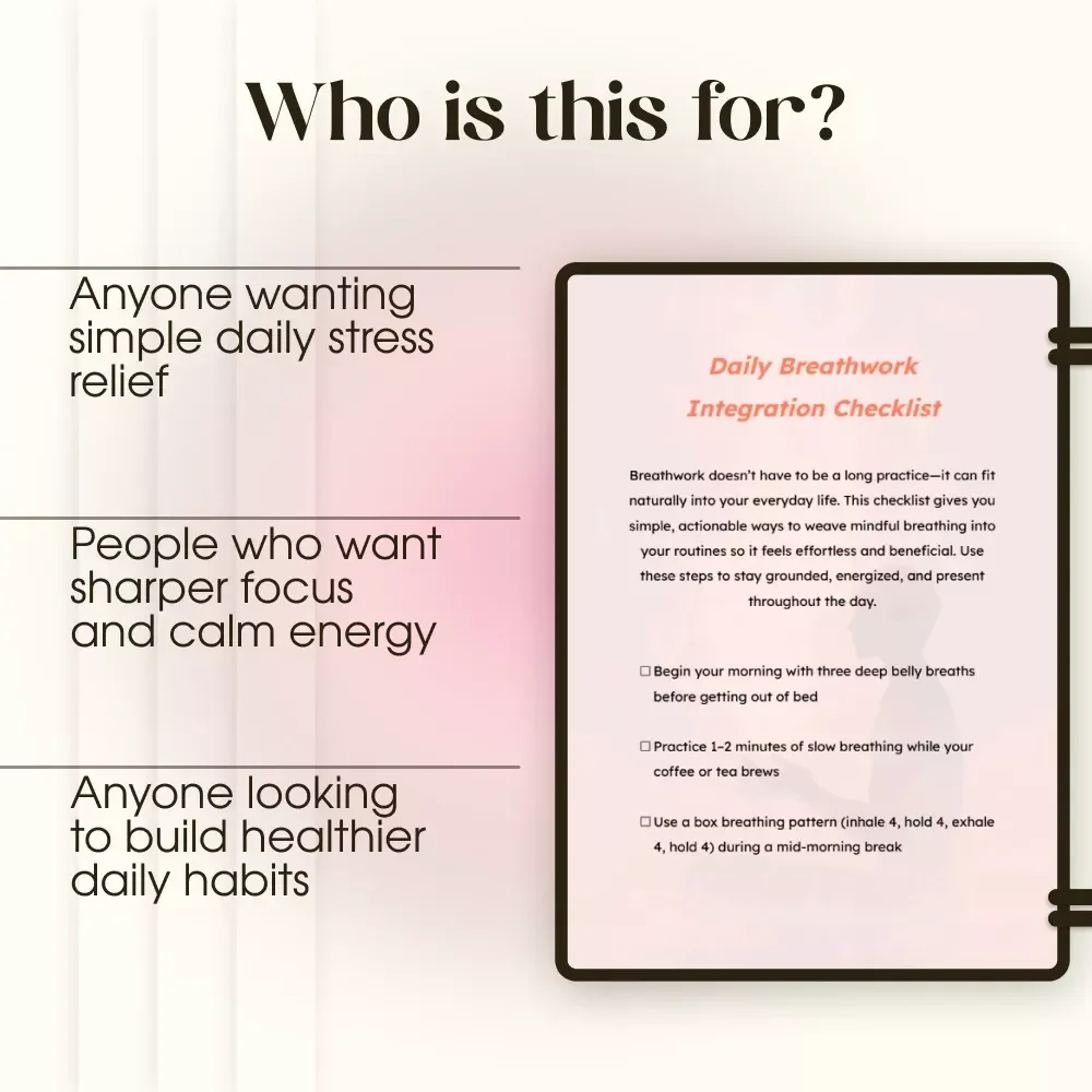 Daily Breathwork Integration Checklist | Printable Digital Download for Integrating Breathwork into Daily Routines