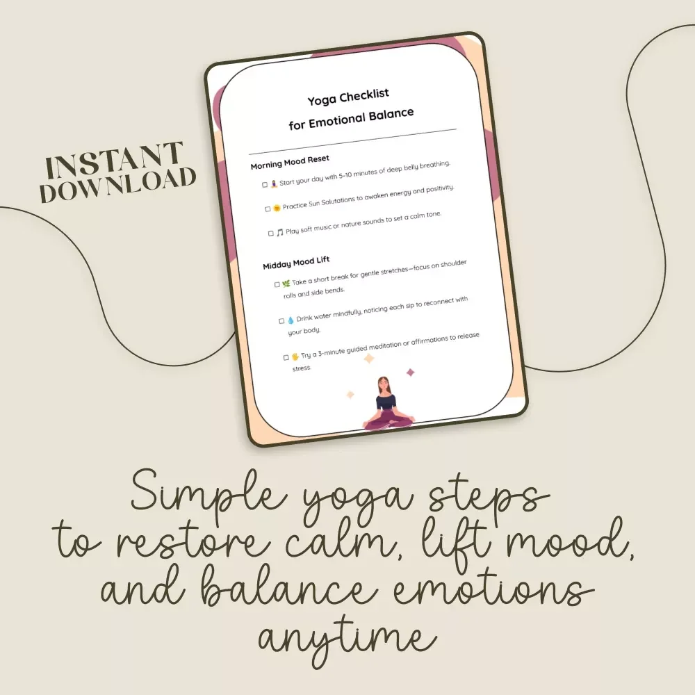 Yoga Checklist for Emotional Balance | Digital Download | Yoga for Emotional Balance and Mood Swings | Mindful Poses & Daily Practices for Stress Relief, Gratitude & Inner Calm