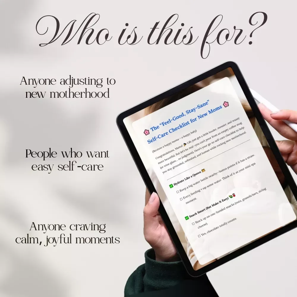 The “Feel-Good, Stay-Sane” Self-Care Checklist for New Moms | Printable Digital Download | Self-Care Routines for New Moms | eBook Guide for Postpartum Wellness