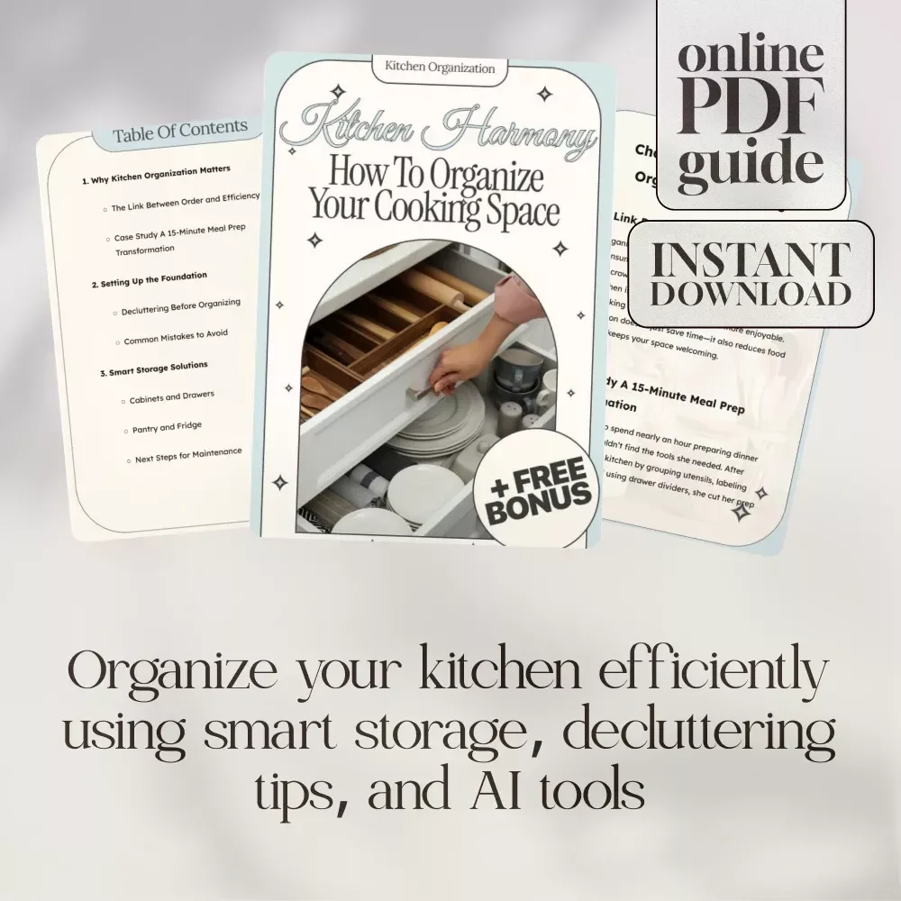Kitchen Harmony How to Organize Your Cooking Space | Ultimate Guide, eBook & Checklist for Kitchen Organization, Smart Storage Solutions, Meal Planning, and AI Tools