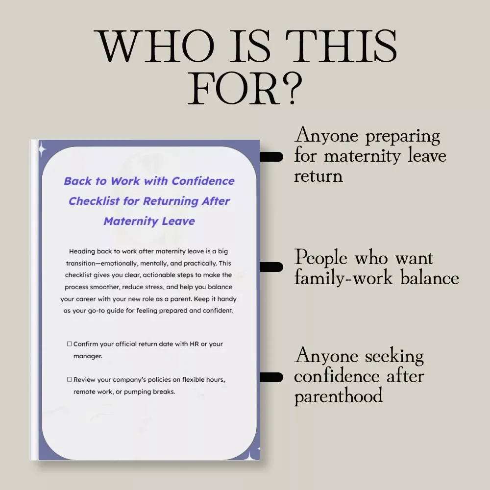 Back to Work with Confidence Checklist for Returning After Maternity Leave | Digital Download Guide for Moms, Postpartum Self-Care, Working Mothers, Career Balance