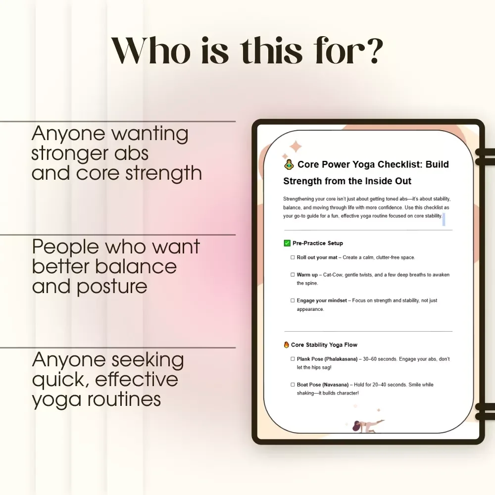 Core Power Yoga Checklist: Build Strength from the Inside Out | Yoga for Core Stability Digital Download, Printable Fitness Routine Guide, Abs & Balance Yoga Flow
