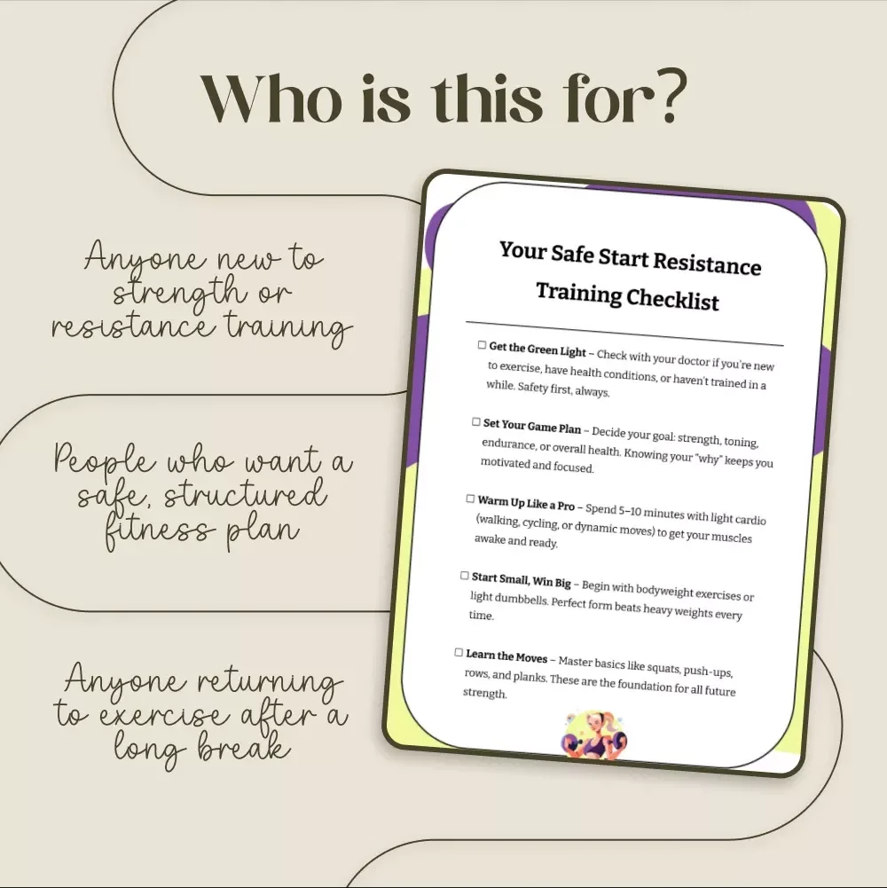 Your Safe Start Resistance Training Checklist | Beginner Fitness Guide | Printable Workout Planner | Digital Download | Strength Training for Beginners | Home Gym Fitness Checklist | Instant PDF Download