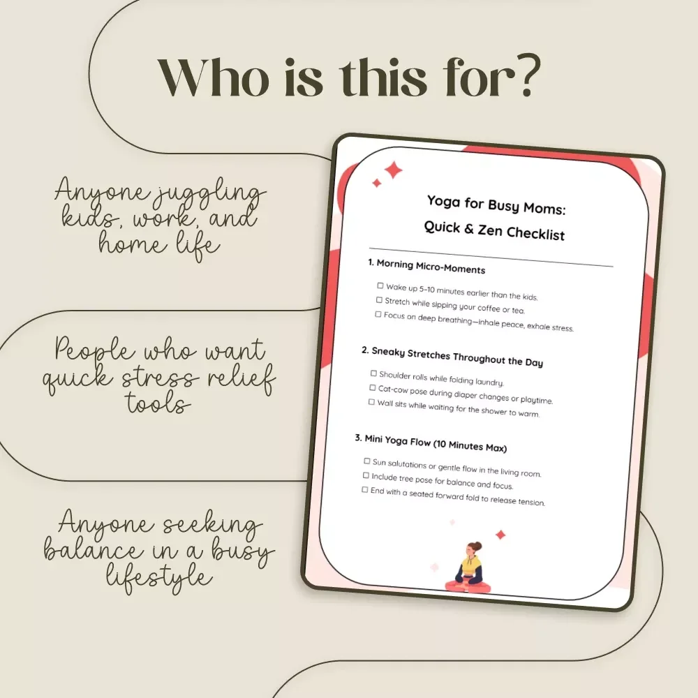 Yoga for Busy Moms: Quick & Zen Checklist | Printable Digital Download | Yoga for Busy Moms Self-Care Routine PDF