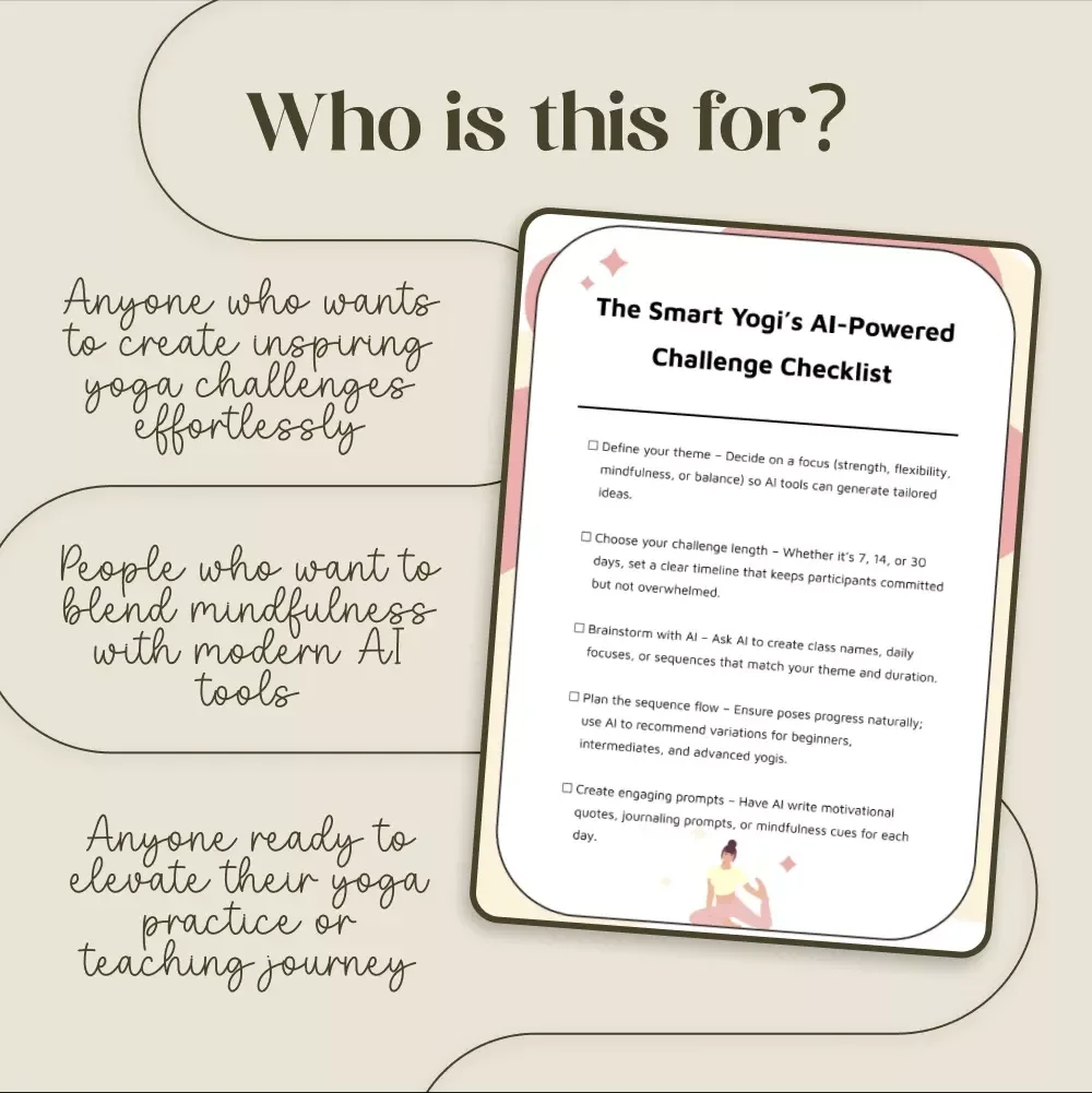 The Smart Yogi’s AI-Powered Challenge Checklist | Digital Yoga Guide | Mindfulness Planner | AI Yoga Challenge Template | Yoga Instructor Resource | Printable Digital Download