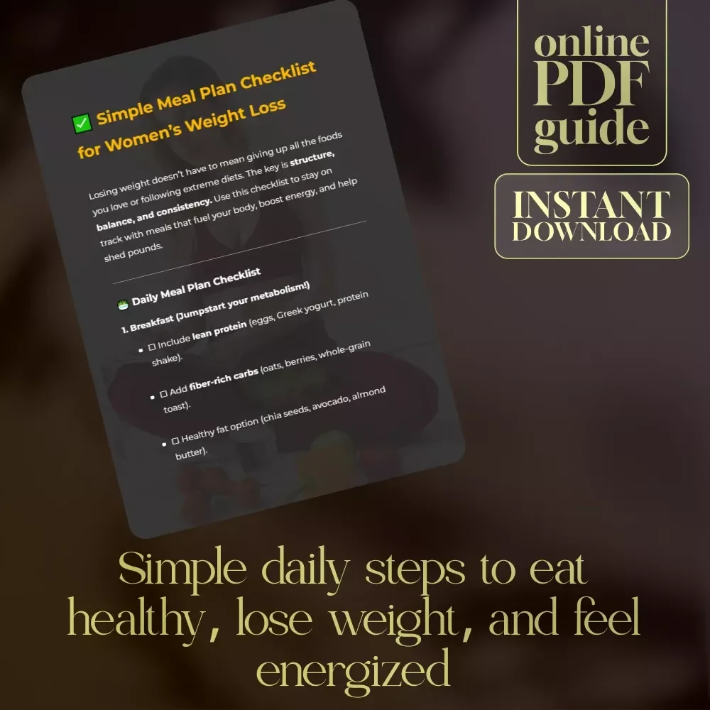 Simple Meal Plan Checklist for Women’s Weight Loss | Printable Daily Meal Plan for Weight Loss, Healthy Eating Planner, Instant Digital Download