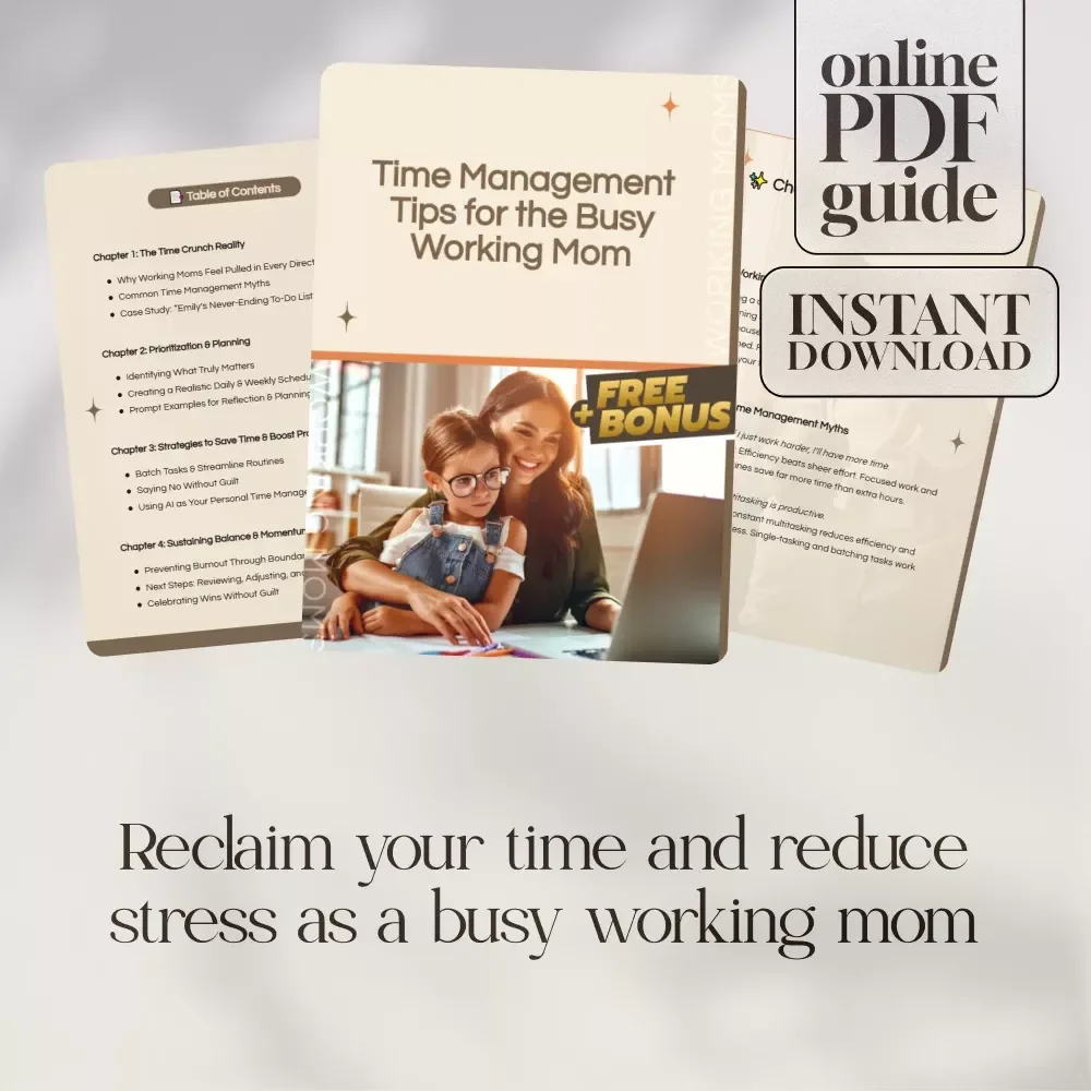 Time Management Tips for the Busy Working Mom Digital Guide | Time Management Tips for Working Moms | PDF Download for Juggling Career & Family