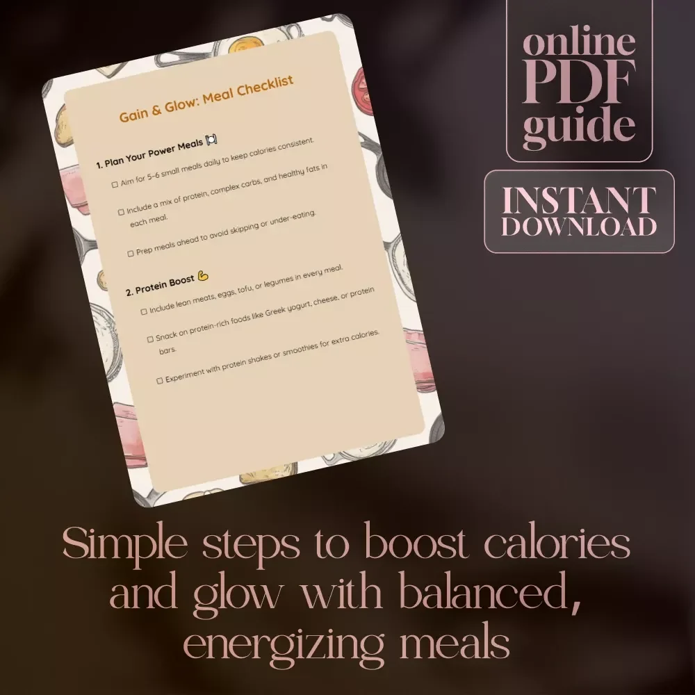 Gain & Glow: Meal Checklist | Weight Gain Meal Plan Printable | High-Calorie Meal Prep Guide | Digital Download