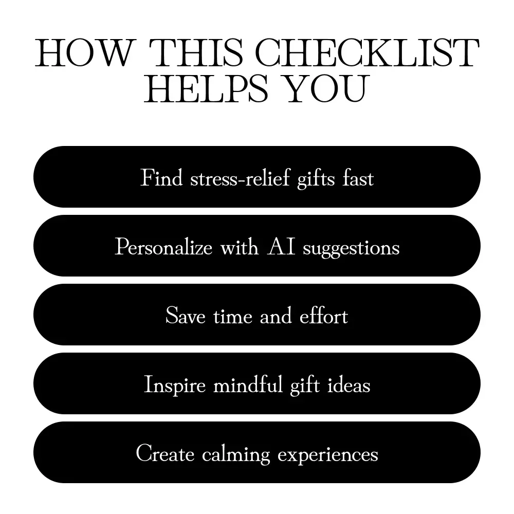 The Stress Relief Gifts Checklist | Digital Download Guide for Relaxation, Mindfulness, Aromatherapy, Self-Care, and Creative Stress-Relief Gift Ideas