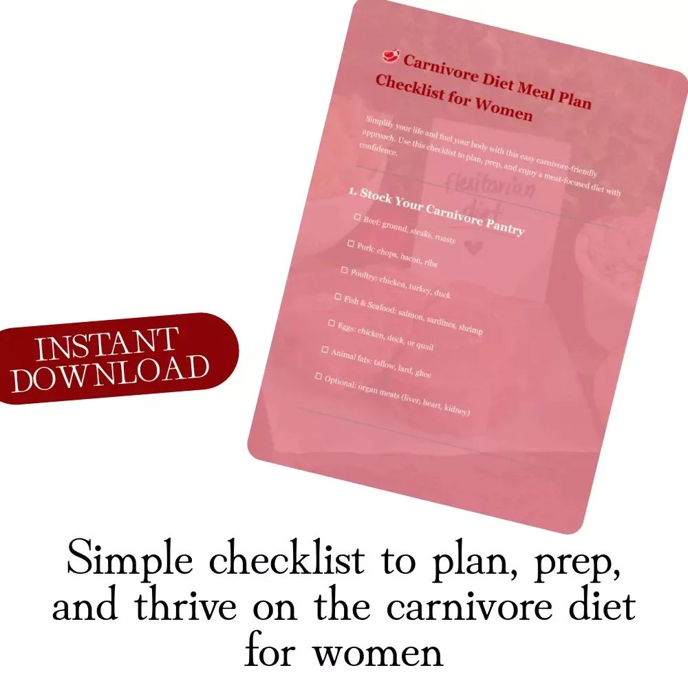 Carnivore Diet Meal Plan Checklist for Women | Printable Keto Meat-Based Guide, eBook, Digital Download for Easy Low-Carb Lifestyle & Nutrition