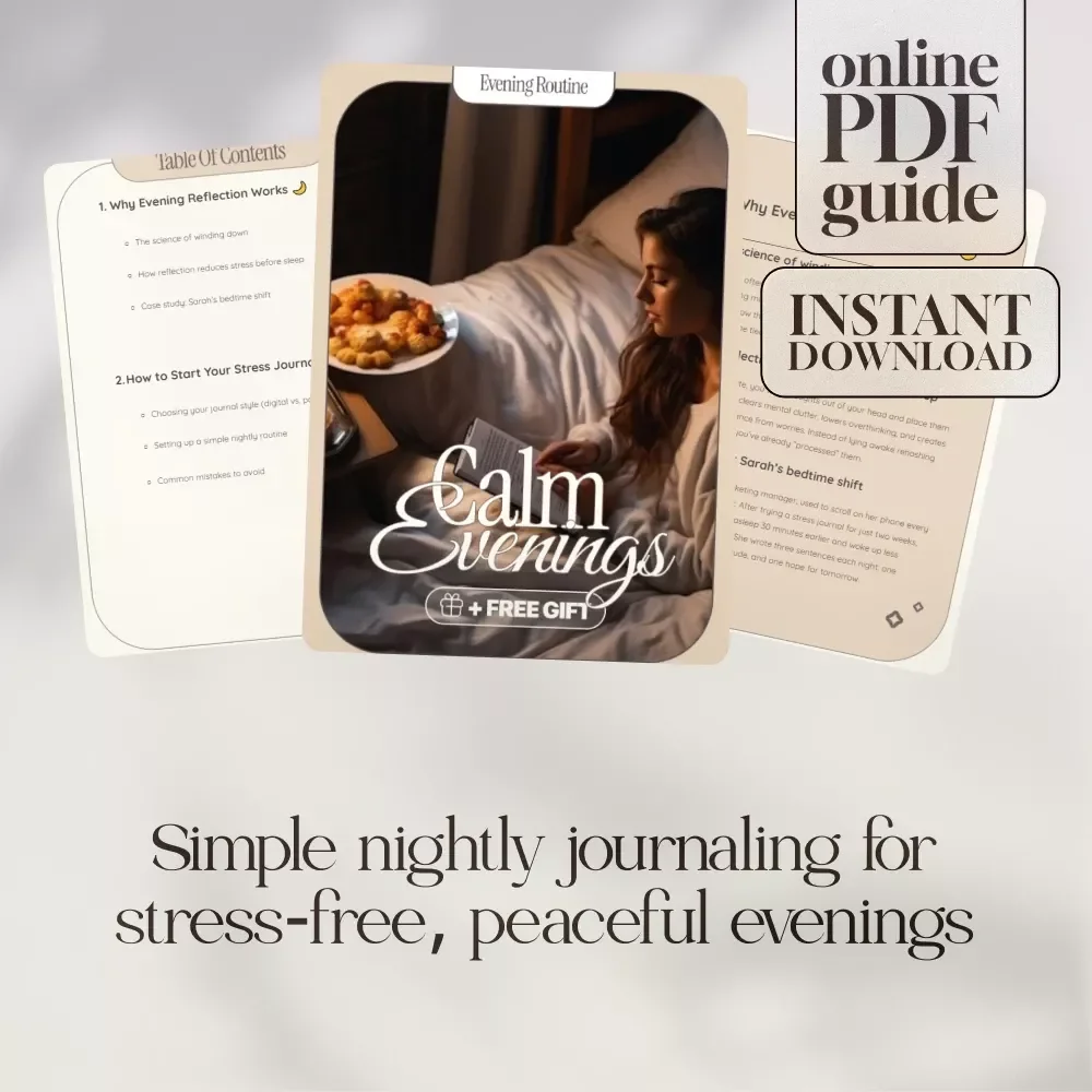 Calm Evenings | Evening Reflection Stress Journal Guide for Relaxation, Better Sleep & Mindful Nights | Digital Download eBook & Checklist