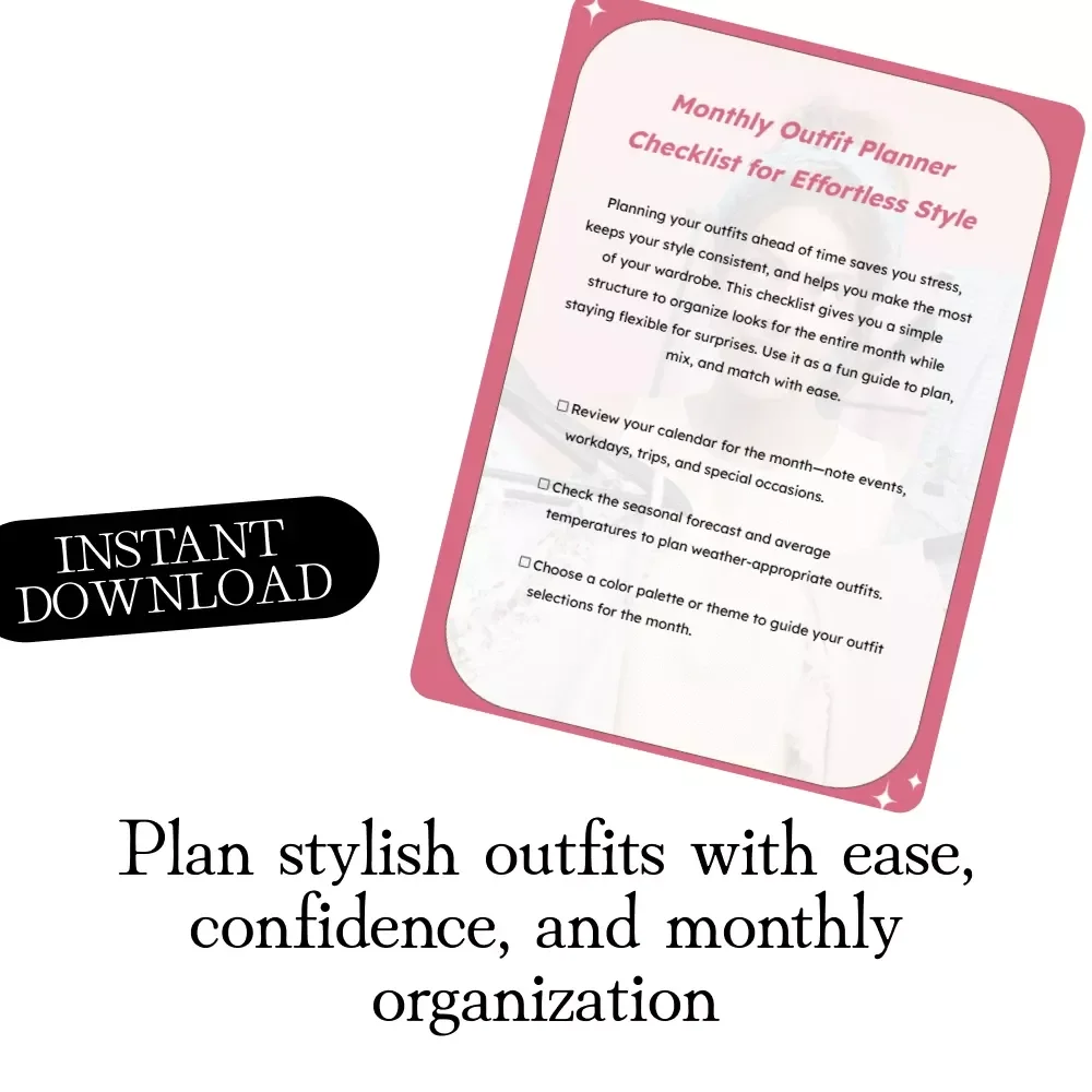 Monthly Outfit Planner Checklist for Effortless Style | Printable Digital Download | Wardrobe Organizer | Fashion Planning Guide | Closet Management | Monthly Outfit Planner