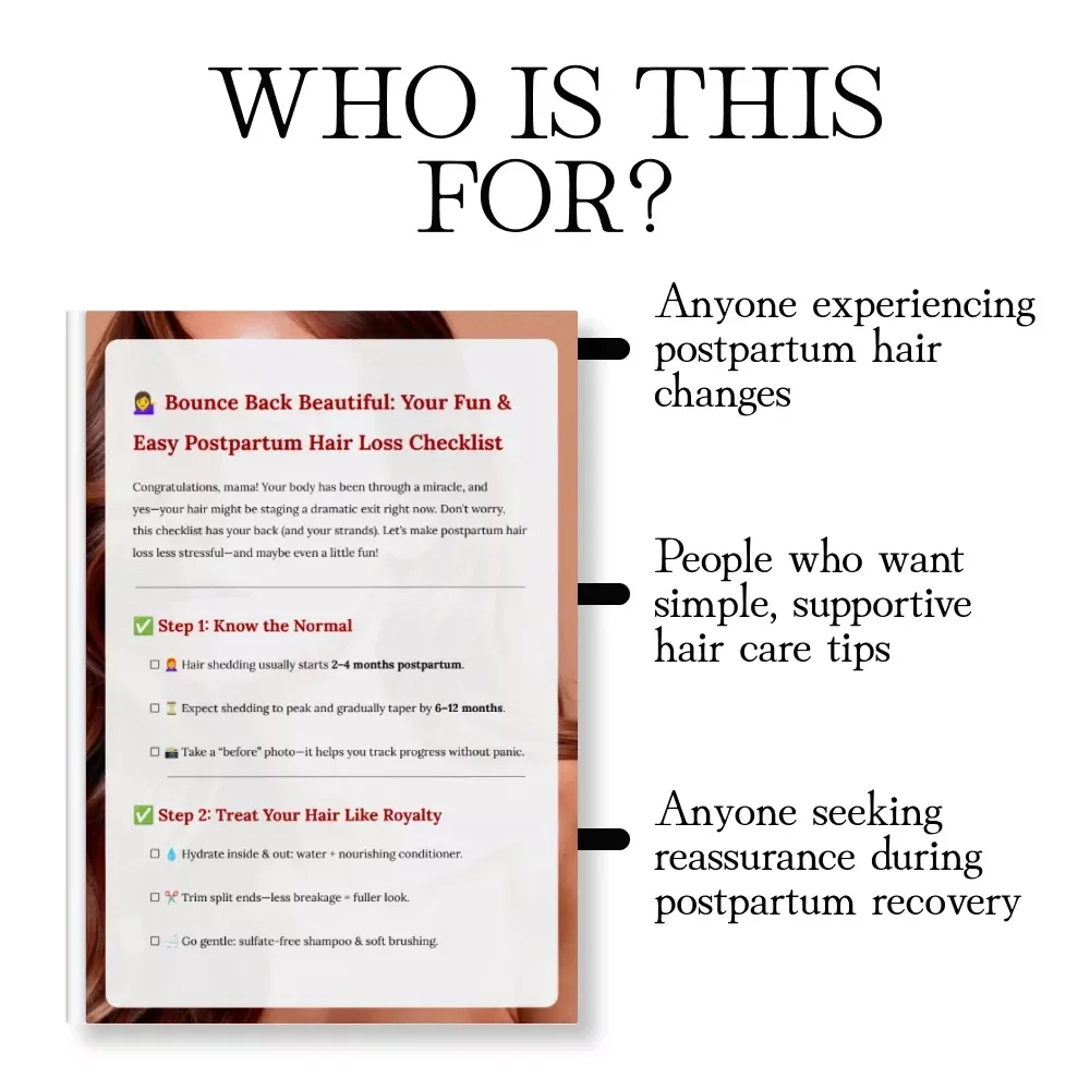 Bounce Back Beautiful: Your Fun & Easy Postpartum Hair Loss Checklist | Digital Download for Moms