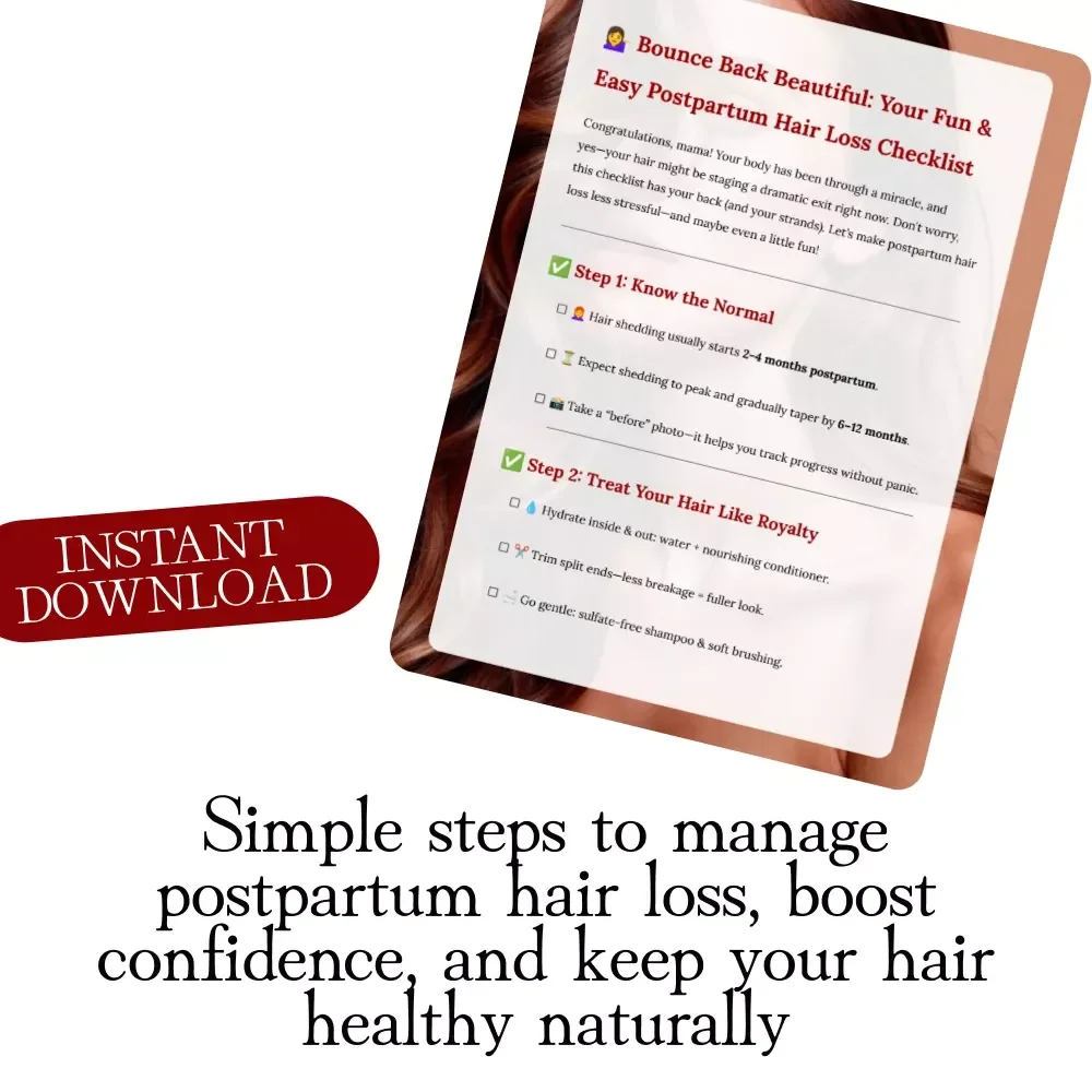 Bounce Back Beautiful: Your Fun & Easy Postpartum Hair Loss Checklist | Digital Download for Moms