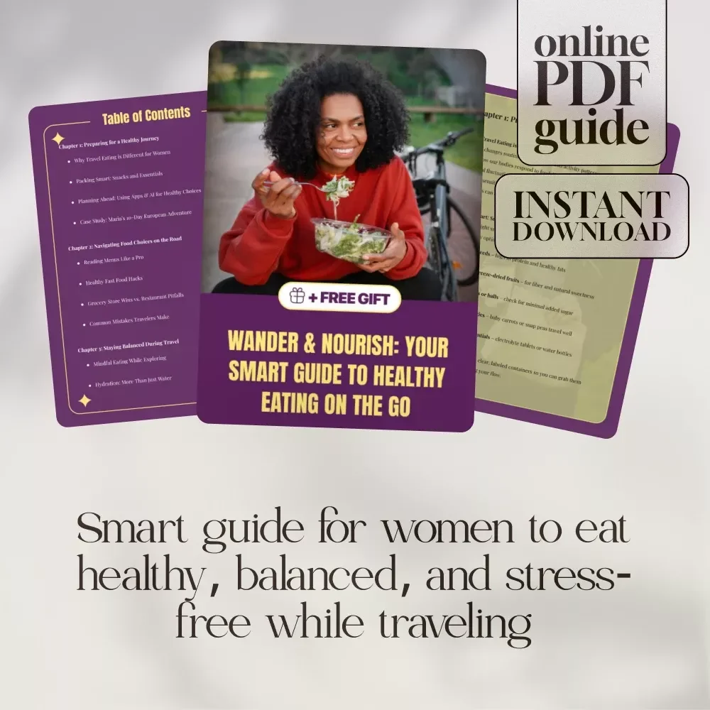 Wander & Nourish: Your Smart Guide to Healthy Eating on the Go | Digital Travel Nutrition eBook | Healthy Eating While Traveling Guide for Women | Packing Tips, Menu Hacks, Meal Planning & AI Tools