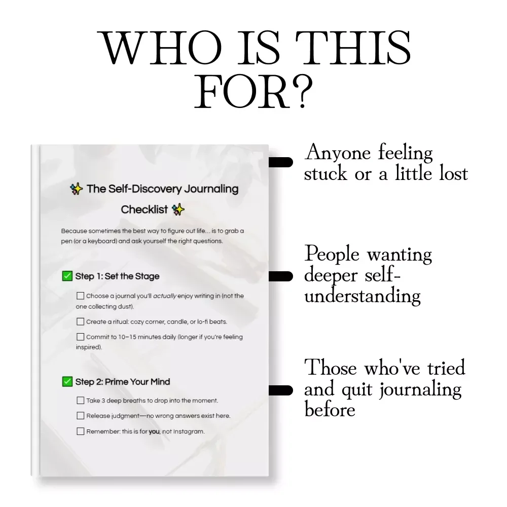 The Self-Discovery Journaling Checklist | Guided Prompts for Inner Exploration & Personal Growth | Digital Download PDF
