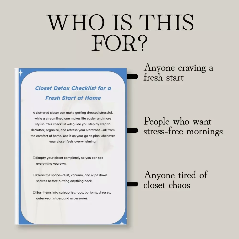 Closet Detox Checklist for a Fresh Start at Home | Printable At Home Closet Detox Guide, Digital Declutter & Organization PDF