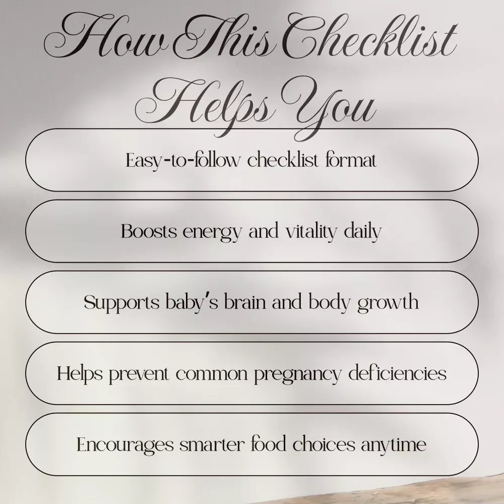 Nutrition Tips for a Healthy Pregnancy Checklist | Printable Digital Download for Expecting Moms