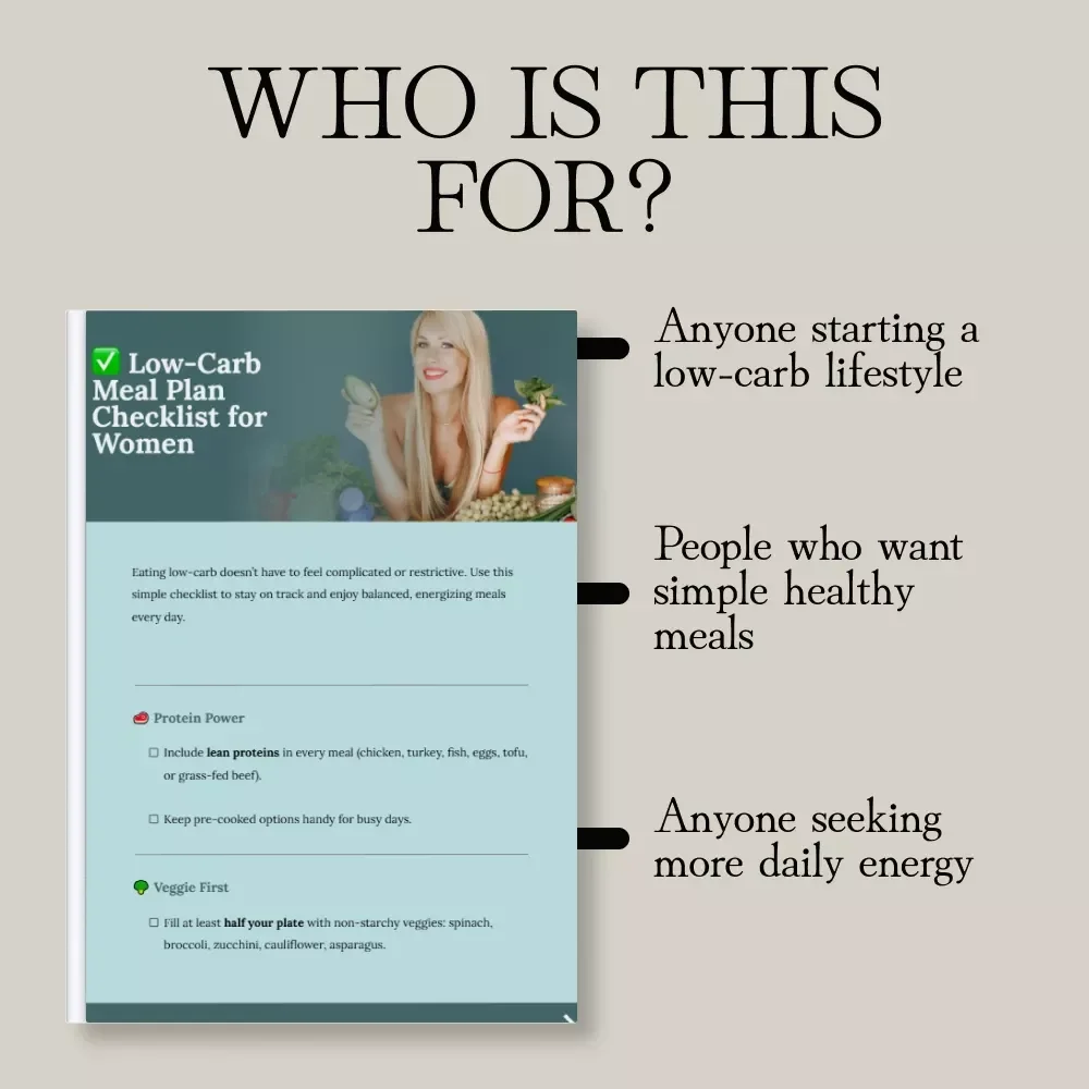 Low-Carb Meal Plan Checklist for Women | Printable Digital Download | Healthy Eating Guide for Women’s Wellness