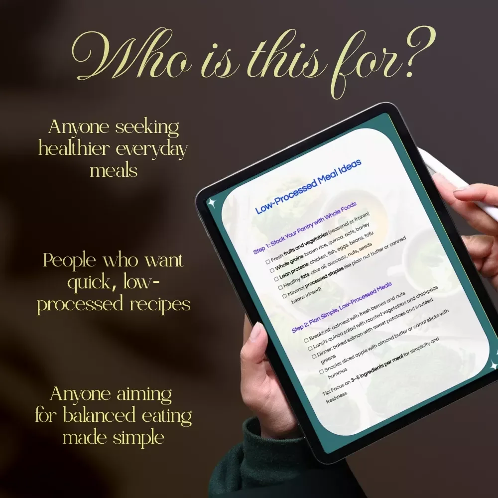 Low-Processed Meal Ideas Checklist | Simple Whole Food Recipes & Healthy Eating PDF Download