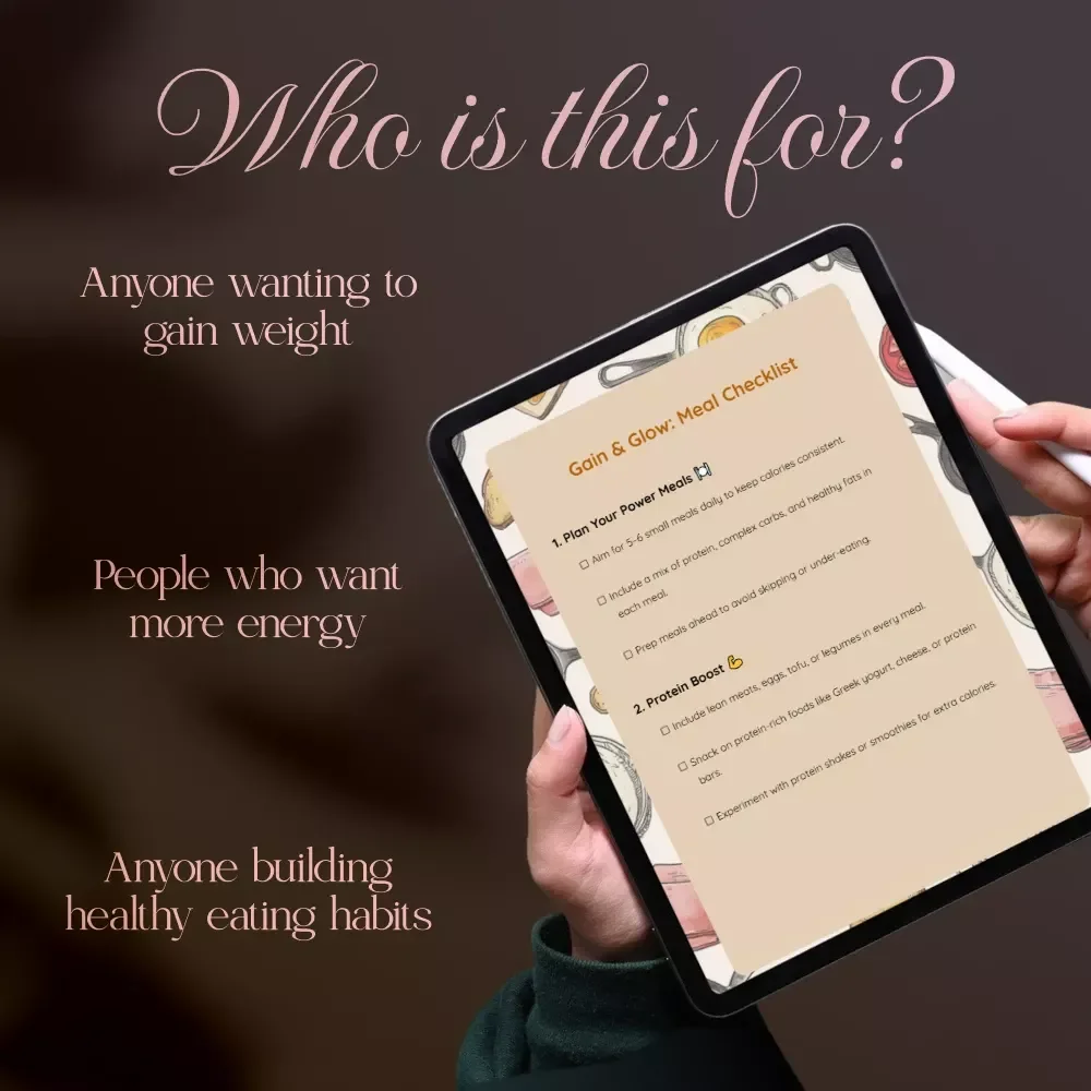 Gain & Glow: Meal Checklist | Weight Gain Meal Plan Printable | High-Calorie Meal Prep Guide | Digital Download