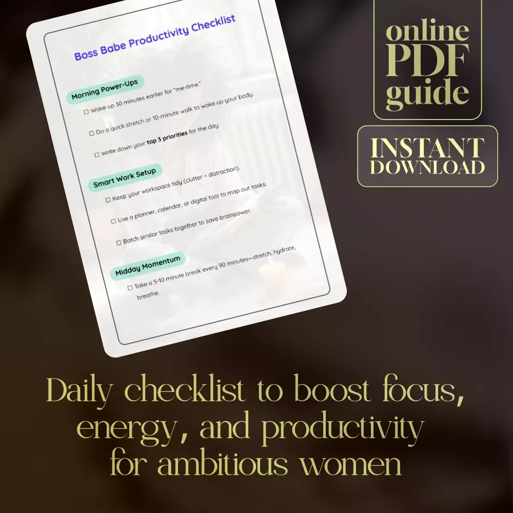 Boss Babe Productivity Checklist | Printable Digital Download for Productive Work Habits, Daily Routines & Focus Boost
