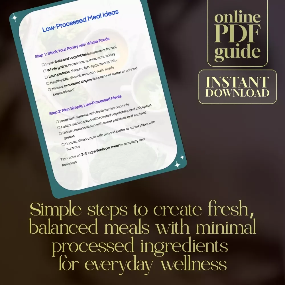 Low-Processed Meal Ideas Checklist | Simple Whole Food Recipes & Healthy Eating PDF Download