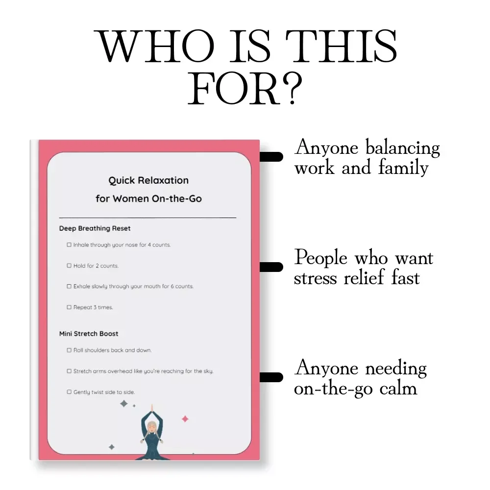 Quick Relaxation for Women On-the-Go | Instant Checklist with Quick Relaxation Techniques On-the-Go | Digital Download Self-Care Guide