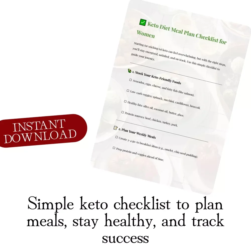 Keto Diet Meal Plan Checklist for Women | Printable Low-Carb Keto Planner | Digital Download for Beginners