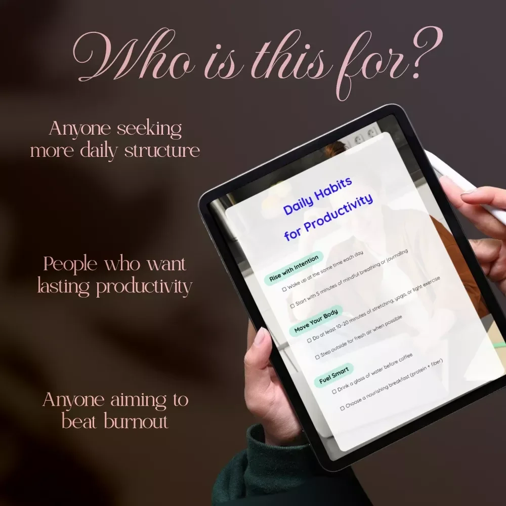 Daily Habits for Productivity Checklist | Printable Digital Download for Focus, Energy & Time Management