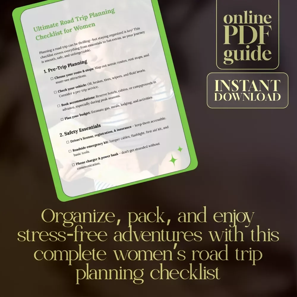 Ultimate Road Trip Planning Checklist for Women | Digital Travel Guide, Packing List & Safety Essentials for Road Trip Planning