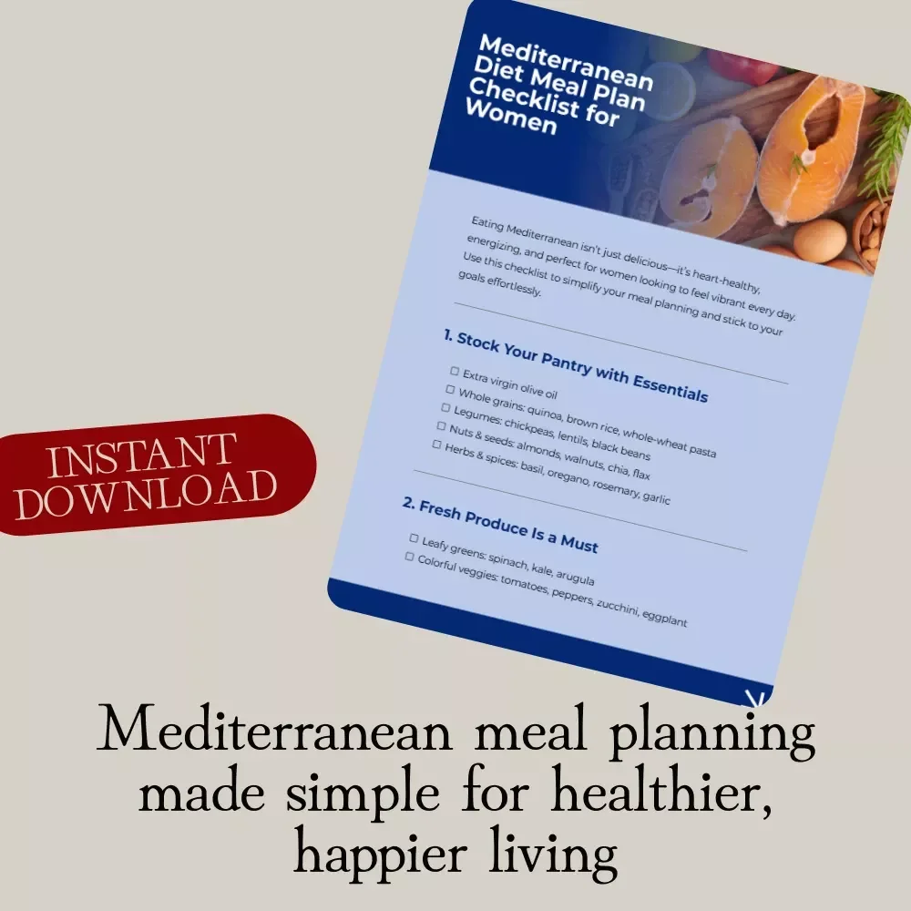 Mediterranean Diet Meal Plan Checklist for Women | Printable Healthy Eating Guide & Weekly Planner