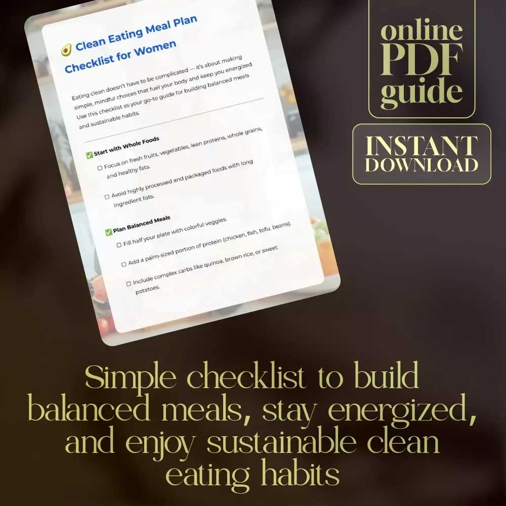 Clean Eating Meal Plan Checklist for Women | Digital Download Nutrition Guide | Healthy Lifestyle PDF Checklist