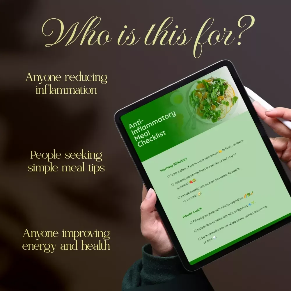 Anti-Inflammatory Meal Checklist | Digital Download Anti Inflammatory Meal Plan Guide for Healthy Eating & Lifestyle Balance