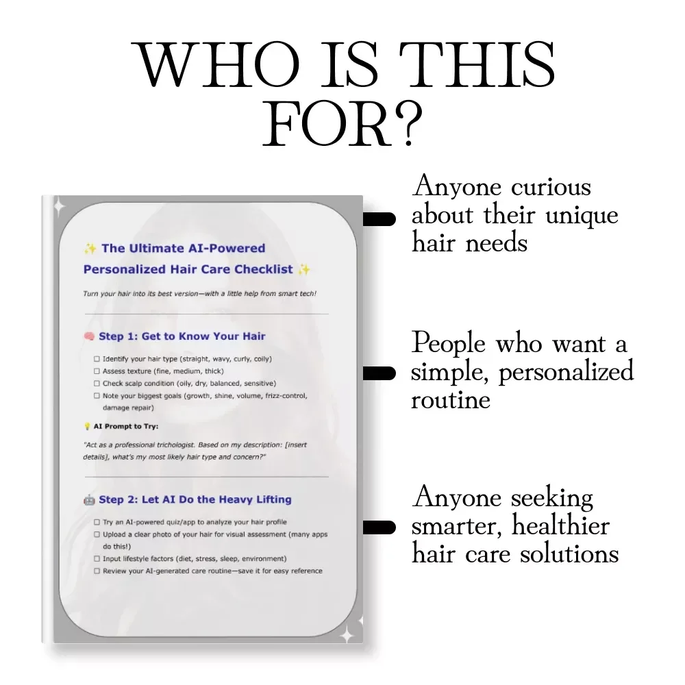 The Ultimate AI-Powered Personalized Hair Care Checklist | Digital Download eBook, Hair Routine Guide, Trichologist AI Prompts, Smart Haircare Planner