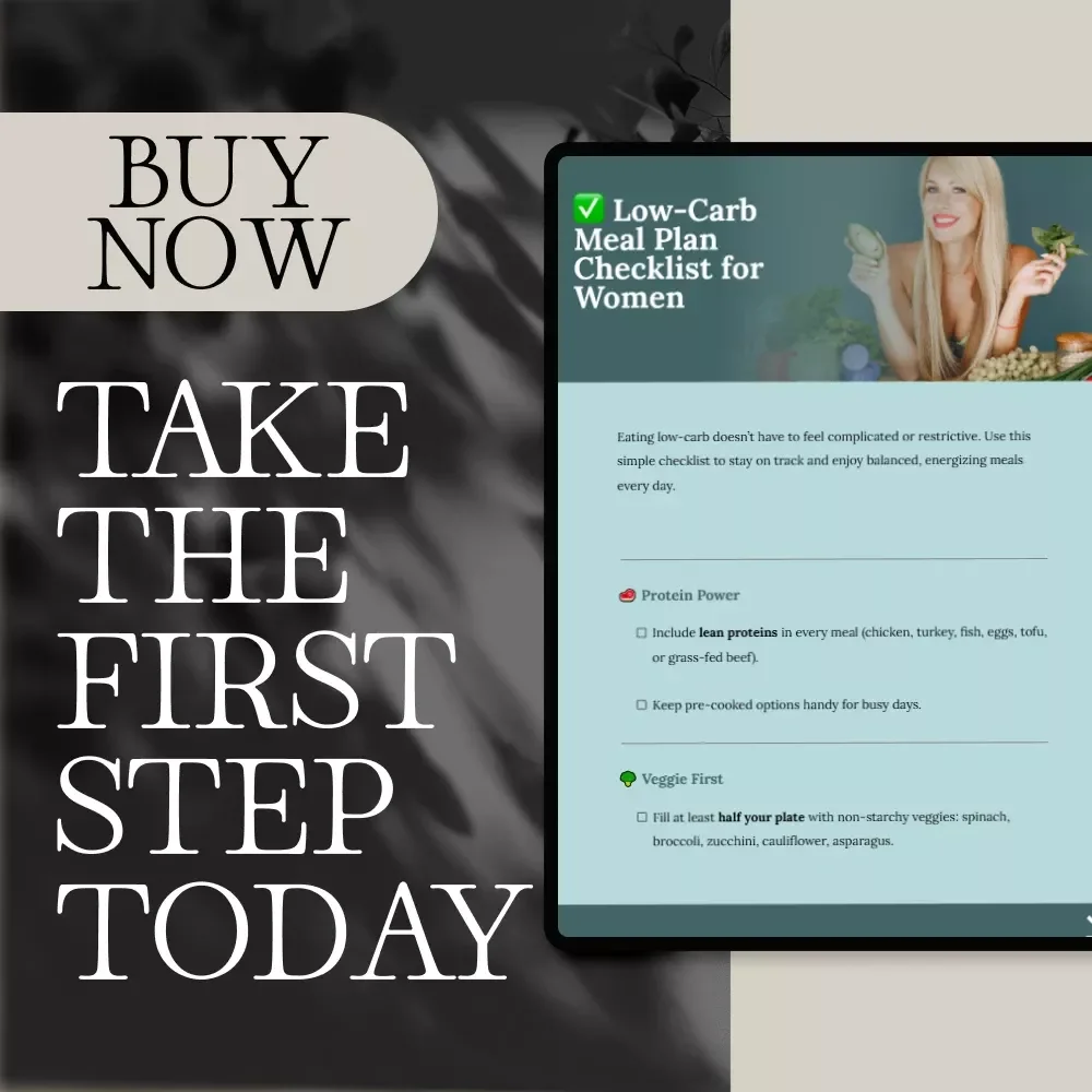 Low-Carb Meal Plan Checklist for Women | Printable Digital Download | Healthy Eating Guide for Women’s Wellness