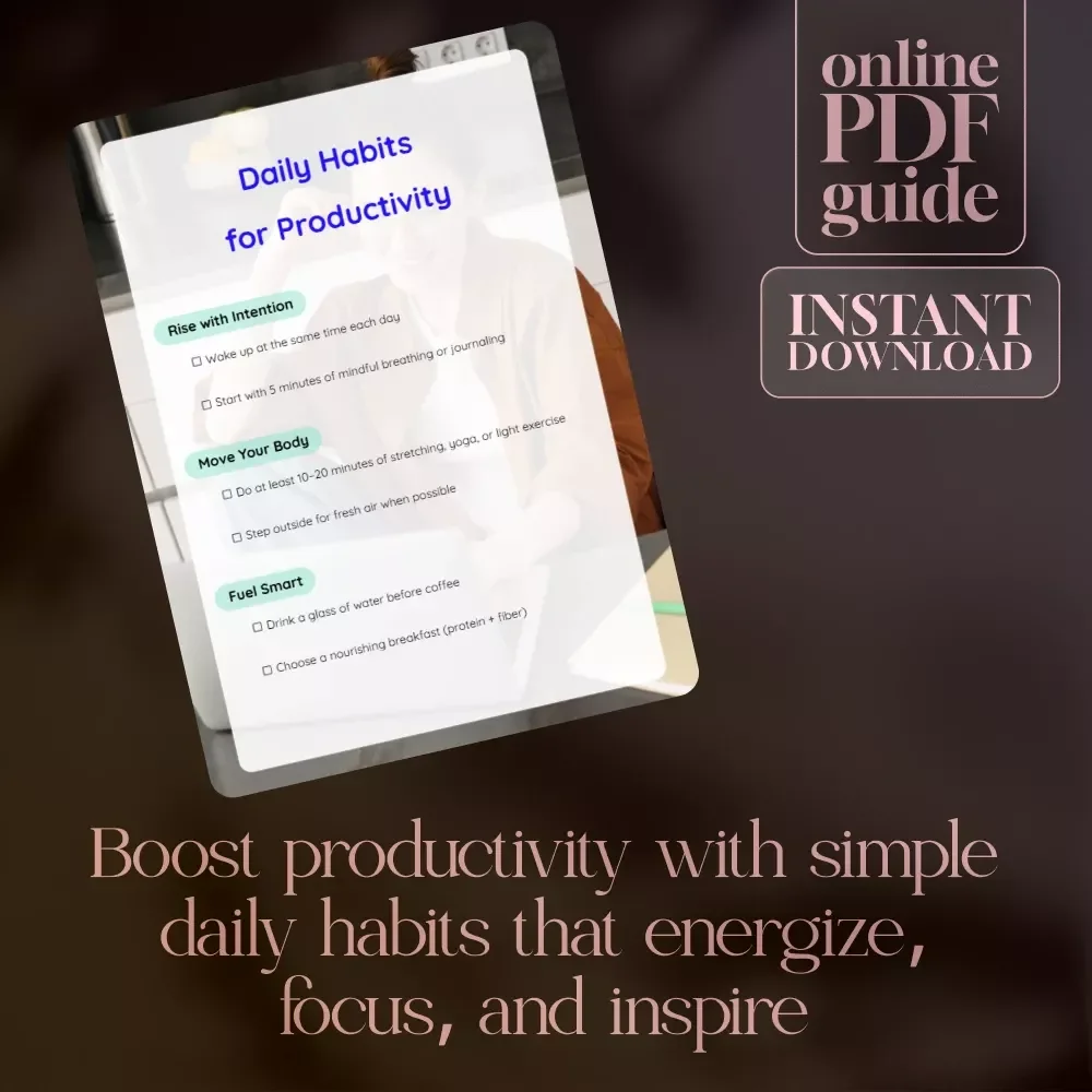 Daily Habits for Productivity Checklist | Printable Digital Download for Focus, Energy & Time Management