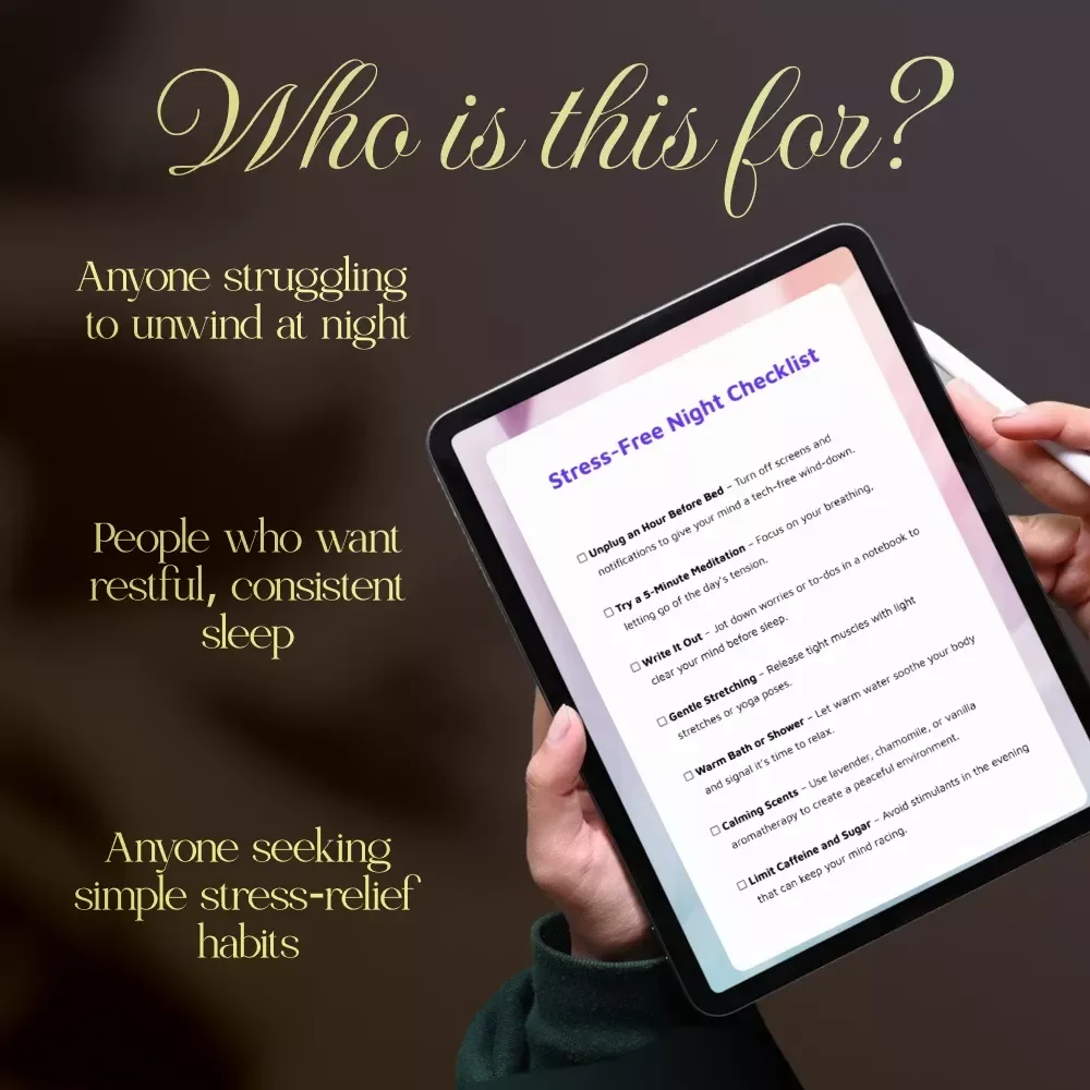 Stress-Free Night Checklist | Digital Download Guide for Stress Management Techniques for Sleep, Relaxation & Better Rest