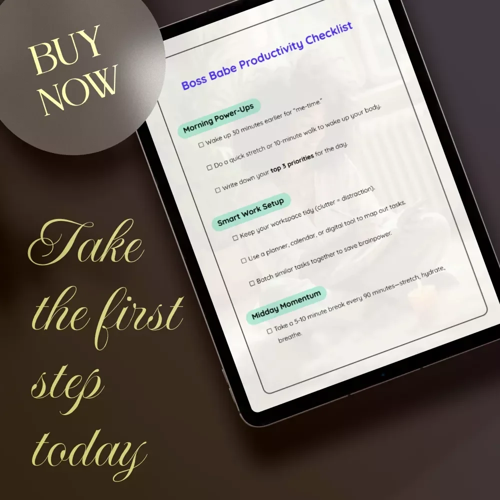 Boss Babe Productivity Checklist | Printable Digital Download for Productive Work Habits, Daily Routines & Focus Boost